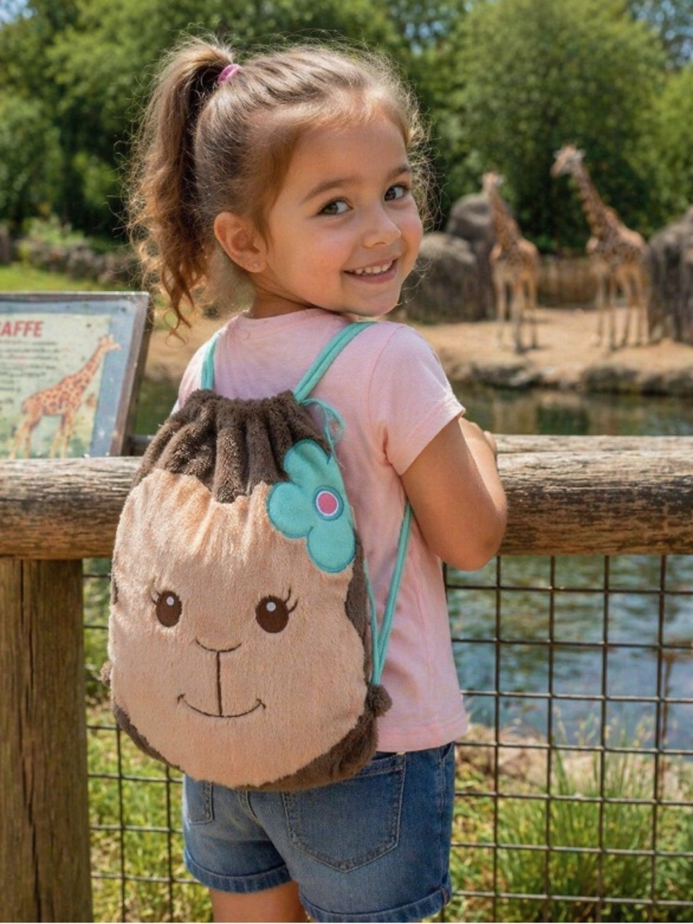 DEMDACO Nat & Jules Maia Monkey Kids Plush Drawstring Backpack Bag
